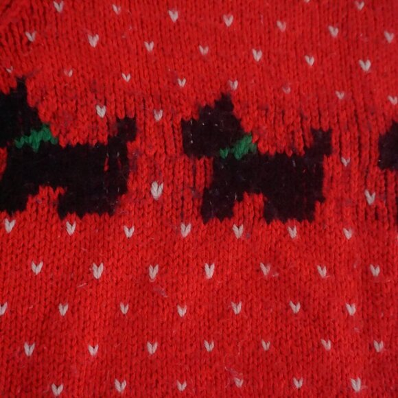 Handmade Red Knit with Black Scottish Terrier 100% Wool Mock Neck Sweater M - Picture 9 of 12